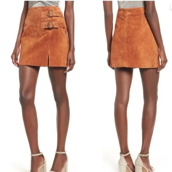 BLANK NYC Double Buckle El Dorado Suede Mini Skirt - Picture 1 of 6